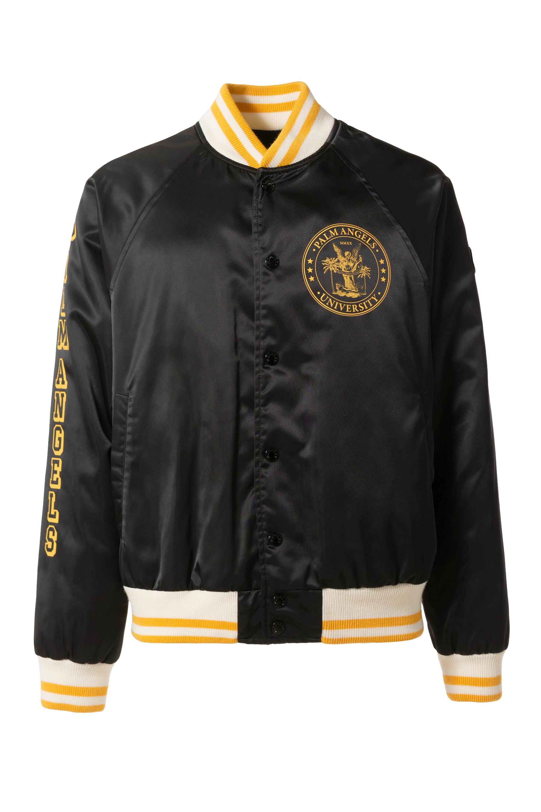 Palm Angels Monogram Leather Varsity Jacket in Black for Men